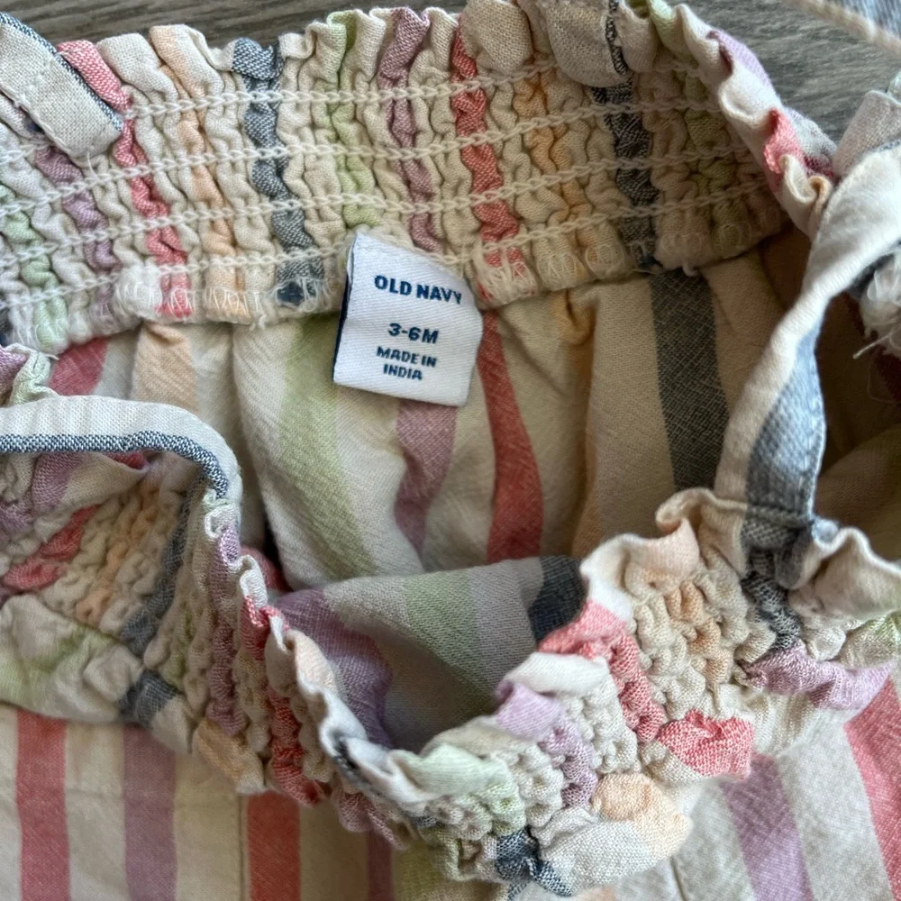 Old Navy Baby Girl Multi Colored Stripe Linen Jumpsuit Spaghetti Strap 3-6 Month